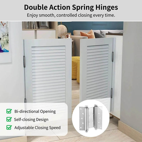 Two Pack Dual Action 6 Inch Stainless Steel Door Hinges Self Closing With Adjustable Closing Speed for swinging cafe doors