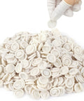 Top Notch Medium Finger Cots 480 Count Powder Free Fingertip Sleeves in a pile, ideal for electronics repair and crafting.