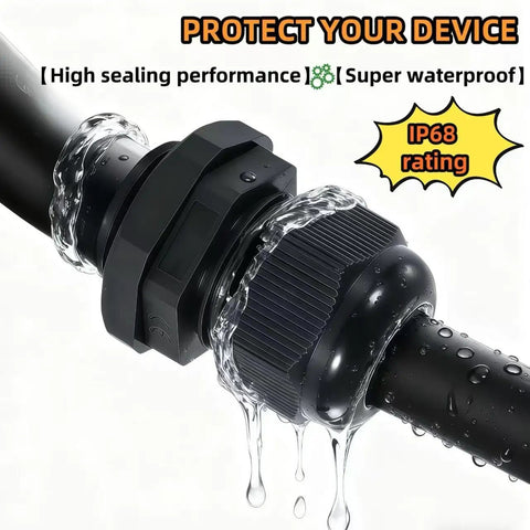 Heavy Duty 10 Pack 1/2 NPT Black Nylon PA66 IP68 Waterproof Adjustable Cable Glands With Gaskets And Locknuts in use