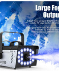Powerful 1200W Fog Machine With 18 Bright LED Lights And Remote, producing dense fog and LED effects for events and decor.