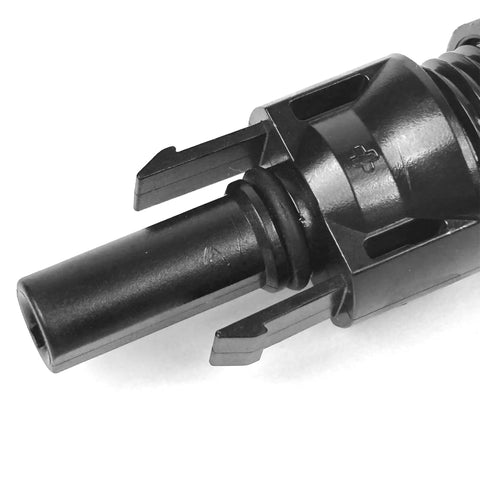 Close-up of MC4 Solar Panel Connectors Set 10 Pairs With Snap In Locking For A Snug Plug And Play Fit, MULTILAM Low Contact Resistance.