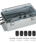 Killer Heavy Duty Outdoor Extension Cord Cover With Hinged Clear Window Stops Water In Its Tracks To Check Status Fast Rock Solid Weatherproof shield with cords.
