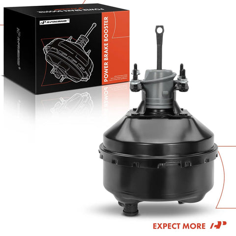 Heavy Duty Vacuum Brake Booster For Chevy Camaro And Pontiac Firebird 1993 To 2002 3.4L 3.8L 5.7L showing front view and box