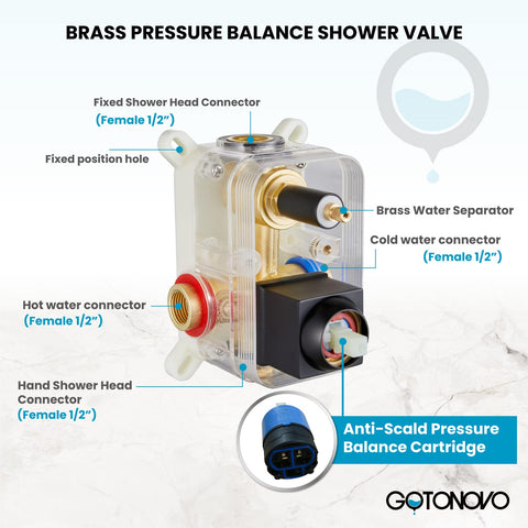 Rainfall Shower System 10 Inch Wall Mounted Matte Black High Pressure Square Shower Head And Pressure Balance Handheld Head With Female Thread Top Notch Luxury Bathroom Rain Mixer Shower Combo pressure balance valve with connectors and brass water separator