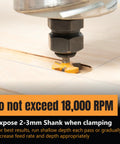 Close-up of Built Different Slab Flattening Router Bit with 1/4 Shank in action on wood, designed for CNC woodworking and milling.