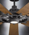 Top Shelf Large Ceiling Fan With Classic Americana Vibes And A Real Deal Heavy Duty Steel Build Featuring A Sharp Distressed Black Finish and LED light.