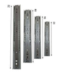 Various sizes of drawer slides including 12 inch showing Heavy Duty 12 Inch Drawer Slides With Full Extension Ball Bearing Three Section Glides Rust Proof Zinc Plated Metal Soft Close For Smooth Quiet Operation In Heavy Cabinets And Drawers Built To Take A Beating