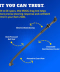Steering Drag Link Upgrade For Ram 2500 And 3500 2013 To 2024 Beefed Up For Tight Steering And Rock Solid Stability With Precise Fit And Heat Treated Ball Stud, black metal rod