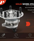 Beefed Up Two Pack Rear Wheel Bearing And Hub Assembly With ABS For Hyundai Elantra 2017-2020 And Kona 2018-2023 5 Lug FWD Replacement Durable Easy Install OEM Quality Quiet Ride, showing 5-lug solid wheel stud and bolts.