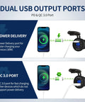 Straight Shooter 12V USB C Car Charger Socket 3 Pack showing dual output ports with Digital Voltmeter for fast charging.