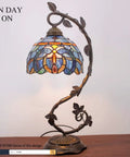 Tiffany Lamp Cloudy Blue Stained Glass Table Lamp With Metal Leaf Base In Bronze Finish 21 Inch Tall 8 Inch Shade S558 Series
