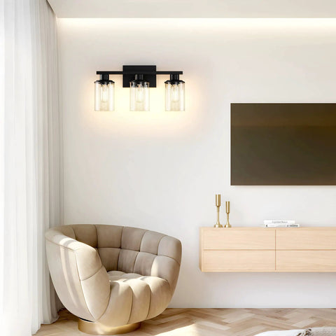 Dope Black Bathroom Vanity Light Fixtures Over Mirror 3-Light Wall Sconce With Clear Glass Shades above modern decor