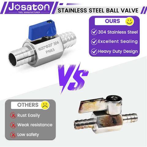 Comparison between Three Quarter Inch Hose Barb Ball Valve Kit With Stainless Steel Clamps and a rusted alternative model.