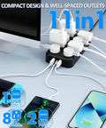 Beastly Outdoor IPX6 Waterproof Power Strip With Eight Outlets And Three USB Ports connecting multiple devices on desk