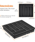 Dimensions of Sturdy Silverware Organizer With Lid For Drawer Or Countertop, Plastic Flatware Storage Box, 12.6 x 11.8 Inches, Black.