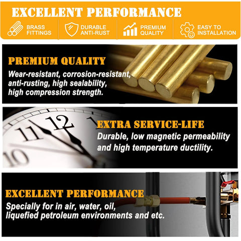 Brass compression fittings collage on ad banners showing tubes, unions and ferrules; hardware kit theme