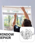 Man adjusting window blinds with 25 Pcs Sliding Door Rollers With Metal Folding Door Track Wheels for office and home partitions.