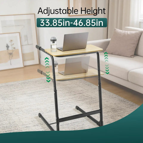 Walking Pad Desk Attachment With Adjustable Height And Handlebar in living room setup, height indicator visible