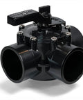 Heavy Duty Three Way Pool Diverter Valve With Posi Close Design For Straight Flow And Absolutely No Leaks In Above Ground And Inground Pools, 2 inch CPVC pipe in black.