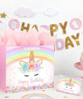 13 Inch Unicorn Gift Bag With Greeting Card And Tissue Paper For Baby Girls And Kids Birthday Party Rainbow Unicorn Theme All In One Gift Bag Set For Easy Celebration