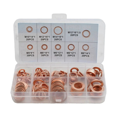 Heavy Duty Flat Copper Washers Kit Nuts And Bolts Diesel Injector Seals Fits Marine Industrial Auto Cars Heat Resistant Stuff Keep Engines Smooth Without Leaking While You Save Cash Doing It Yourself Now And Make Your Ride Perform Sweet. 200-piece assorted sizes in case