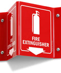 Fire Extinguisher Projecting Sign With Arrow, 6-Inch White On Red Polished Acrylic Sign For Hallways Corridors And Lobby