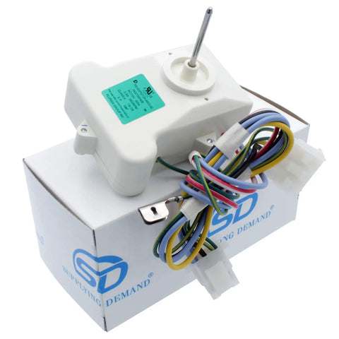 Refrigerator Evaporator Fan Motor Replacement 115V 60Hz 3.3W 2600 RPM with 1-3/4 inch shaft and wires on white box