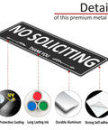 Details of Two Pack No Soliciting Sign For Front Door Aluminum Metal Self Adhesive Built Tough Rust Free No Fade 7.5 By 2.5 Inches