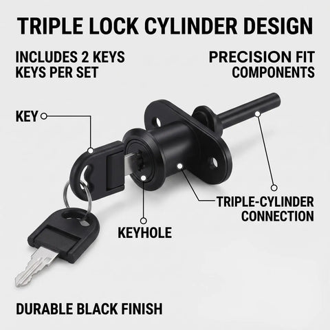 2 Pack Heavy Duty 3 Way Linkage File Cabinet Locks With Keys for office desk storage, showing triple lock cylinder design
