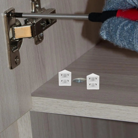 Installation of Heavy Duty Plastic Corner Braces for Cabinets and Shelves 20 Pack White 4 Hole Corner Connectors