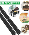 2-pack black stainless steel piano hinges, 20 in long, 2 in open width, with holes.