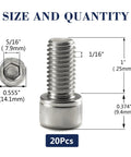 Twenty Pack Of Three Eighth Inch By One Inch Socket Head Cap Screws And Rock Solid Bolts Made From Premium 304 Stainless Steel With Full Thread And Allen Hex Drive Built Tough For Heavy Work Without Rust Nonsense size details
