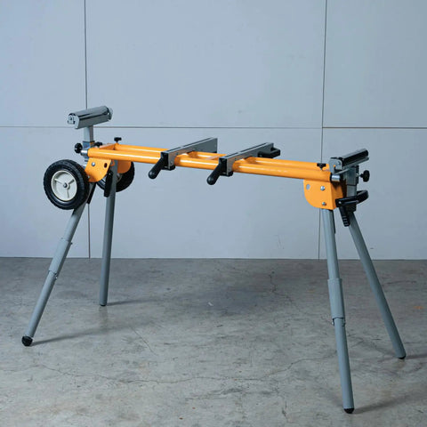 Set Of Two Miter Saw Stand Mounting Brackets For MT4000 Stand OEM Replacement Tool Mounts attached to yellow and grey stand