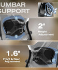 X100 Ergonomic Mesh Office Chair With Footrest showing lumbar support adjustments for height and depth.