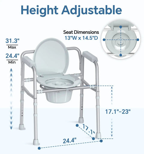 Built Like a Tank 3 in 1 Bedside Commode with Raised Toilet Seat and Safety Frame Featuring Rock Solid Double Crossbar Support and 350 Pound Rating for Senior Bathroom Mobility Aid