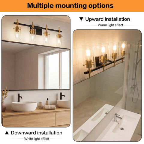 Farmhouse Brass Bathroom Vanity Lights Over Mirror Vintage Wall Sconce Fixtures With Glass Shade Four Light Fixtures Hardwired