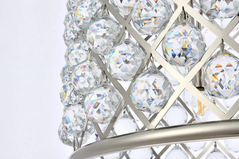 Close-up of Hella Sweet Madison 8 Light Pendant with Royal Cut Crystals polished nickel finish, highlighting geometric design.