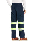 Men Navy Blue High Visibility Industrial Cargo Pants Tough Durable Press Daily Grind Ready Safety Trousers fluoro trim back view