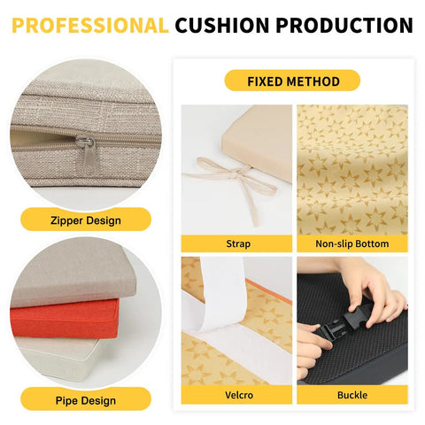 Custom Bench Cushions For Indoor Furniture And Bay Window Seats, features zipper design, strap, non-slip bottom, velcro, buckle