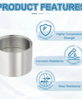 PATIKIL 304 stainless steel pipe coupling, 2x2 inch, female BSPT threaded straight connector, silver.