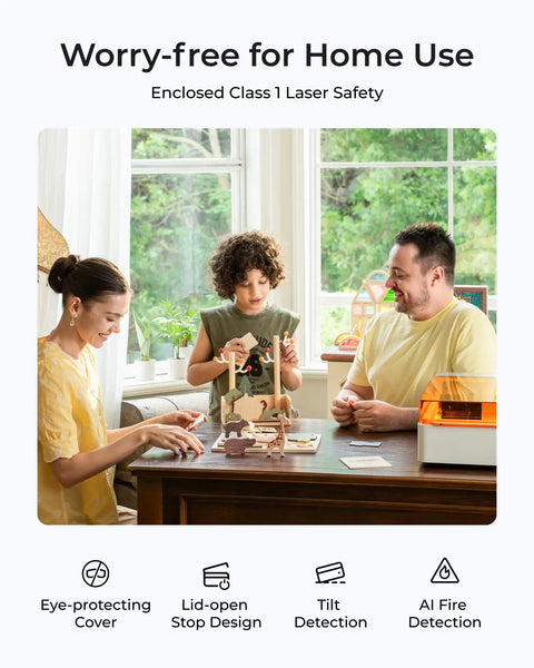 Family using Ultra Dope 4 In 1 Craft Machine for DIY projects at home, showcasing laser engraving and vinyl cutting features.