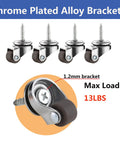 Hassle Free Mount Heavy Duty Brown Mini Caster Wheels With M4X15 Screws Dead Silent TPR Swivel Feet with chrome plated bracket.