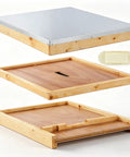 Beekeeping Beehive 3-Piece Parts Kit With Top Cover, Inner Cover, And Bottom Board, 10-Frame Solid Wood Beeswax Finish, Entrance Reducer Included