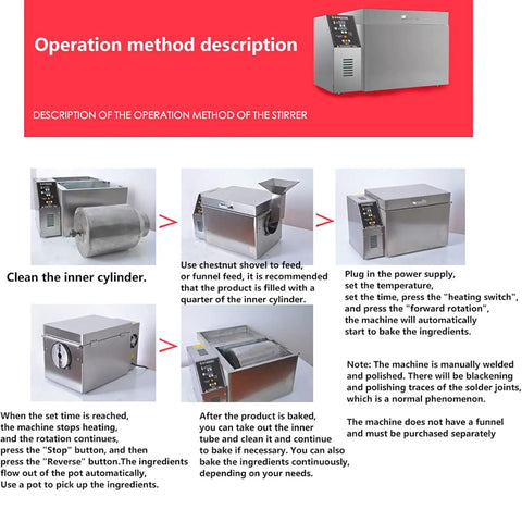 Operation method description for Kick Up Your Kitchen Game With This Professional Electric Coffee Bean Roaster And Peanut Drum Machine.
