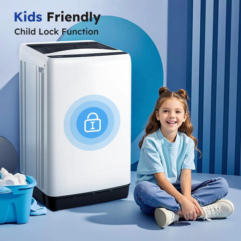 Compact Portable Washing Machine Offering Ten Automatic Wash Settings And 360 Splash Clean Power Built Right Into Small Spaces with child lock feature.