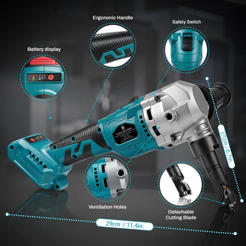 Brushless Cordless Sheet Metal Nibbler For Makita 18V Battery, Lightweight Power Tool with ergonomic handle and battery display.