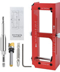 Aluminum Alloy Door Hinge Mortiser And Adjustable Jig For Hinge Installation From 2.5 Inch To 5 Inch In Length Supports Square Corner And Radius Hinges One Quarter Inch And Five Eighth Inch With Built In Depth Gauge For Precise Mortises with components and manual.