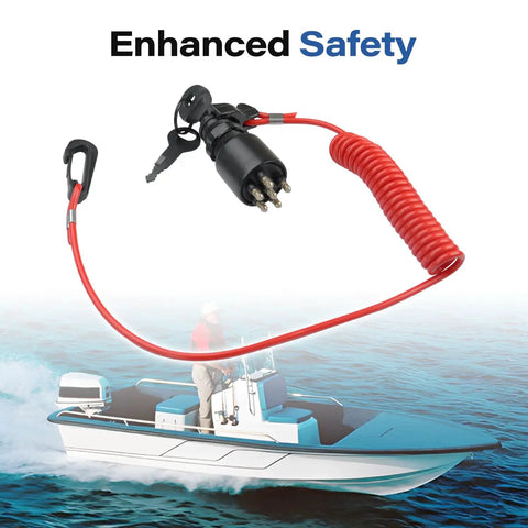 Boat Ignition Key Switch With Safety Lanyard For Johnson Evinrude OMC Outboard Motors 40 200HP in a boating scene