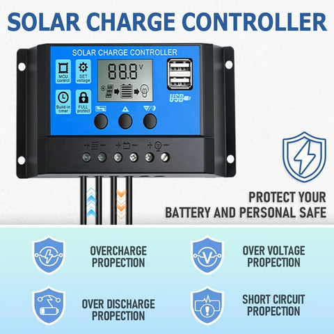 Monocrystalline 20W 12V/24V Solar Panel Kit With Trickle Charger Maintainer And 10A PWM Charge Controller front view