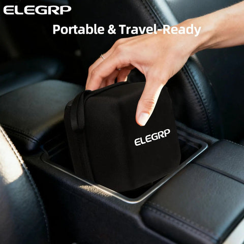 Tesla To J1772 80A EV Charger Adapter For Level 2 Charging in black ELEGRP carry bag placed in car console
